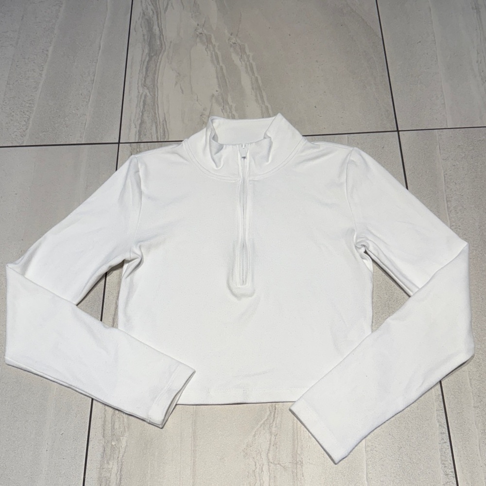 Aritzia Sunday Best White Half Zip Long Sleeve Cropped Top - Picture 1 of 4
